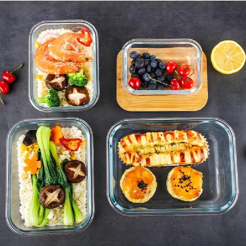 Custom wholesale Eco-friendly BPA free with bamboo lid glass food storage container