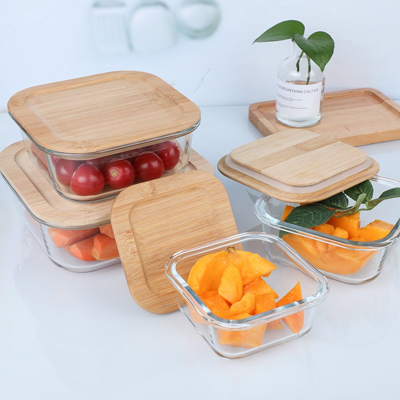 Custom wholesale Eco-friendly BPA free with bamboo lid glass food storage container