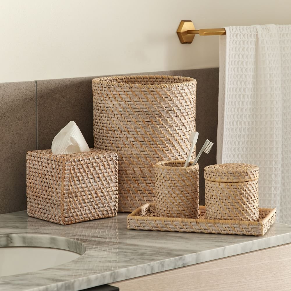 Best Selling Natural Set Rattan Bath Accessories For Bathroom Decor Home OEM Customized Handmade in Vietnam