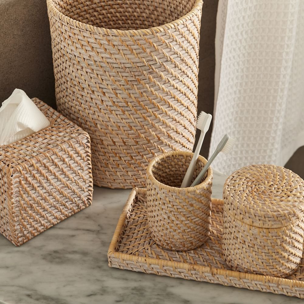 Best Selling Natural Set Rattan Bath Accessories For Bathroom Decor Home OEM Customized Handmade in Vietnam