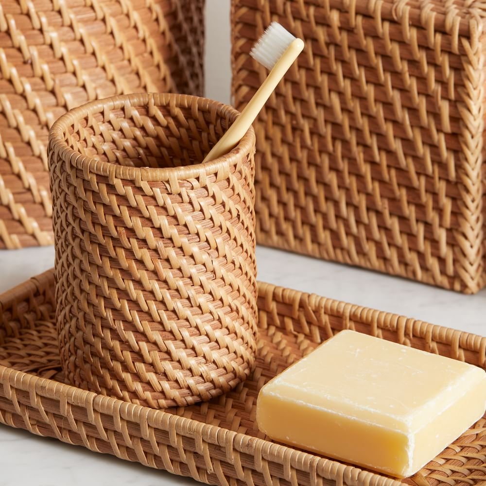 Best Selling Natural Set Rattan Bath Accessories For Bathroom Decor Home OEM Customized Handmade in Vietnam