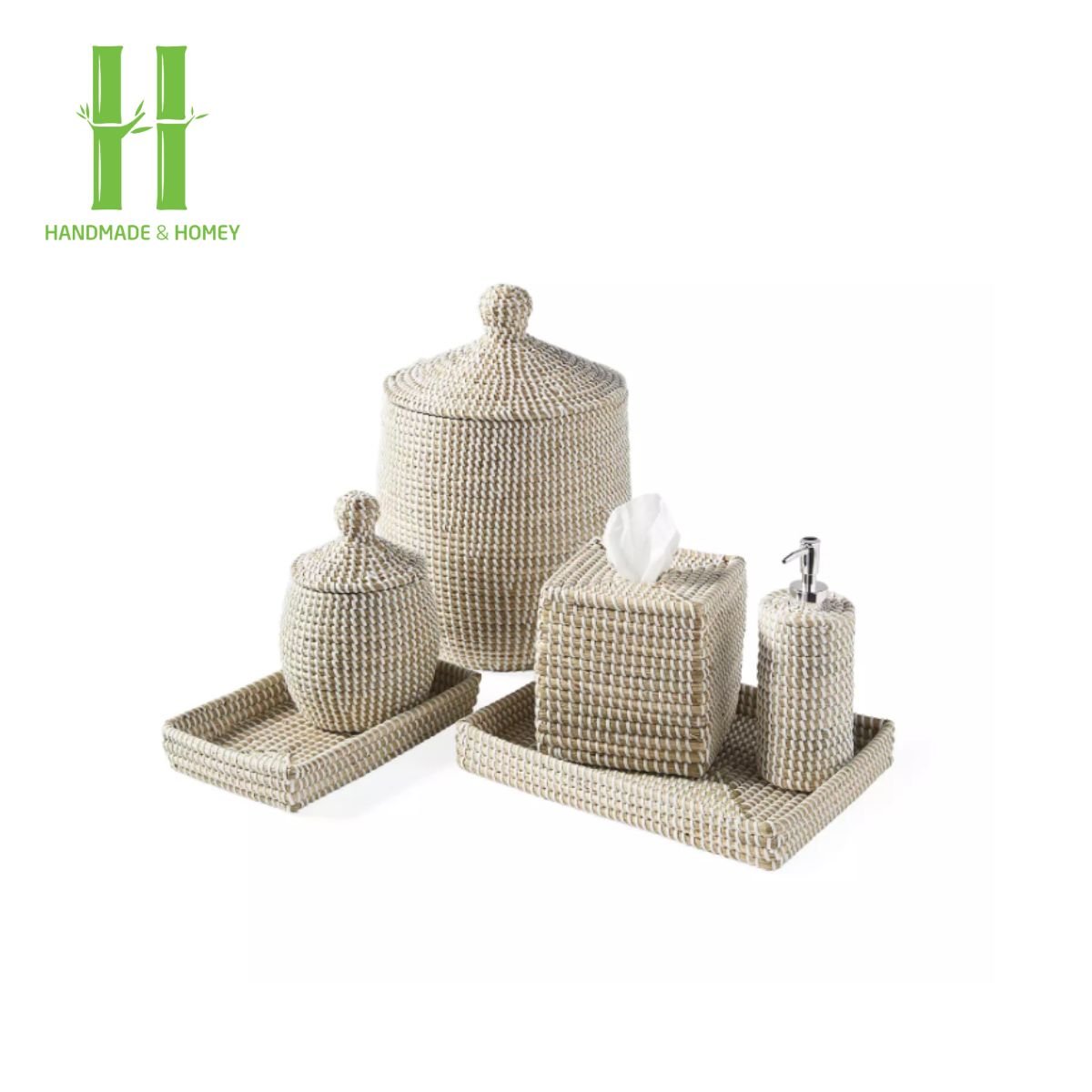 Best Selling Natural Set Rattan Bath Accessories For Bathroom Decor Home OEM Customized Handmade in Vietnam