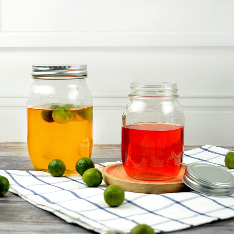 Food storage 16oz clear tea drinking glass mason jar with lid and straw glass spice jars