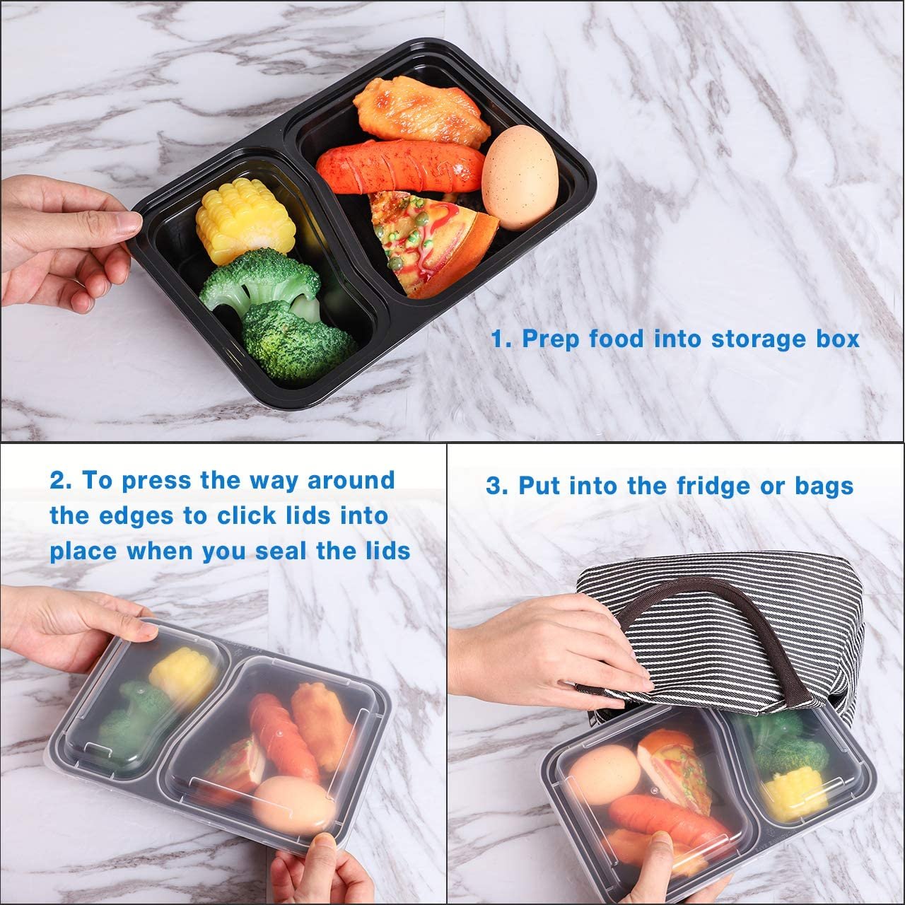 Reusable Microwaveable Plastic Food Storage Containers 1/2/3/5 Compartment Meal Prep Containers Bento Lunch Box