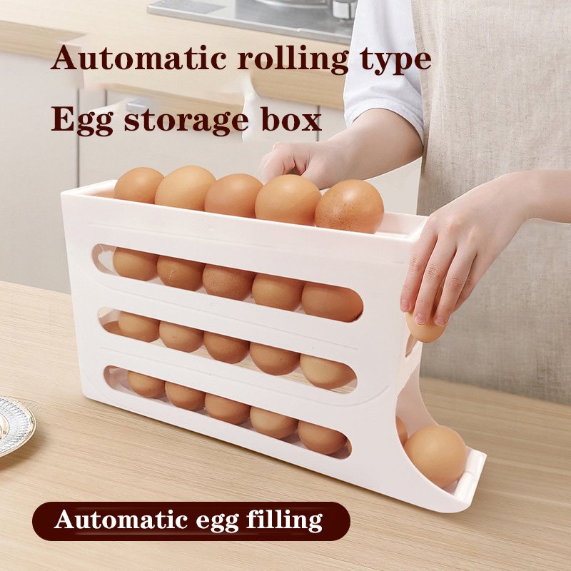 Dual Layer Automatic Egg Roller Refrigerator Side Door Egg Storage Box with Slide Premium Product for Efficient Storage