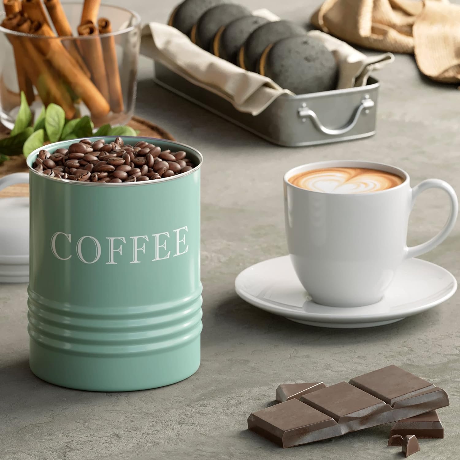 Kitchen Canister Set of 3 Sugar Coffee Tea with lids Food Storage