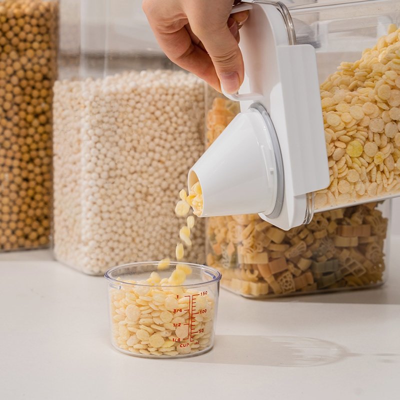 Newest Plastic Durable Kitchen Pantry Organizers Airtight Dry Food Rice Storage Box Container with Measuring Cup and Pour Spout