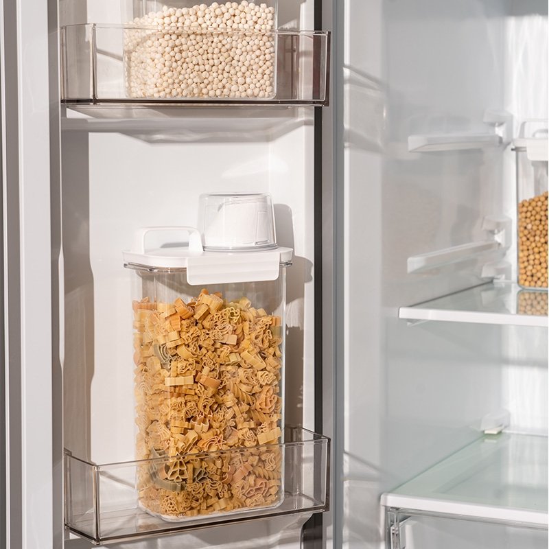 Newest Plastic Durable Kitchen Pantry Organizers Airtight Dry Food Rice Storage Box Container with Measuring Cup and Pour Spout