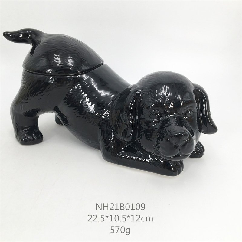 Custom cute dog shaped pet food storage container wholesale canister ceramic dog treat jar