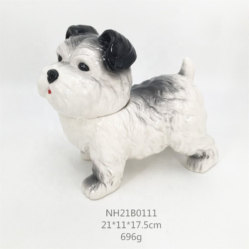 Custom cute dog shaped pet food storage container wholesale canister ceramic dog treat jar