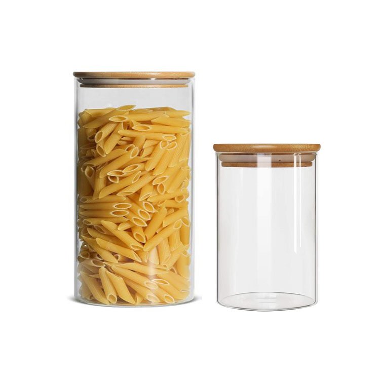 Borosilicate Airtight Glass Storage Jar With Bamboo Lid For Dried Fruit Food Grain
