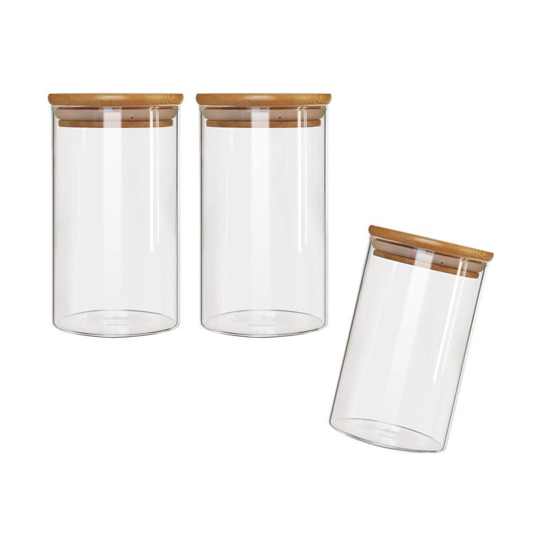 Borosilicate Airtight Glass Storage Jar With Bamboo Lid For Dried Fruit Food Grain