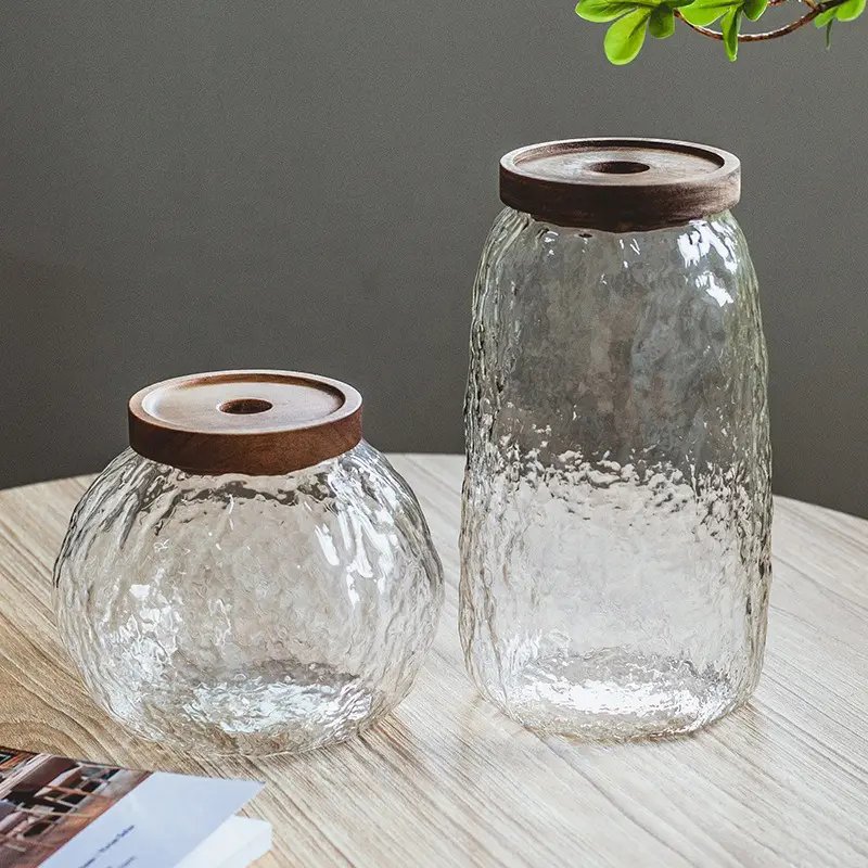 Glass Food Storage Tank Snack Bottle Holder with Lid Canister Kitchen Supplies Glass Sealed Nut Storage Jar
