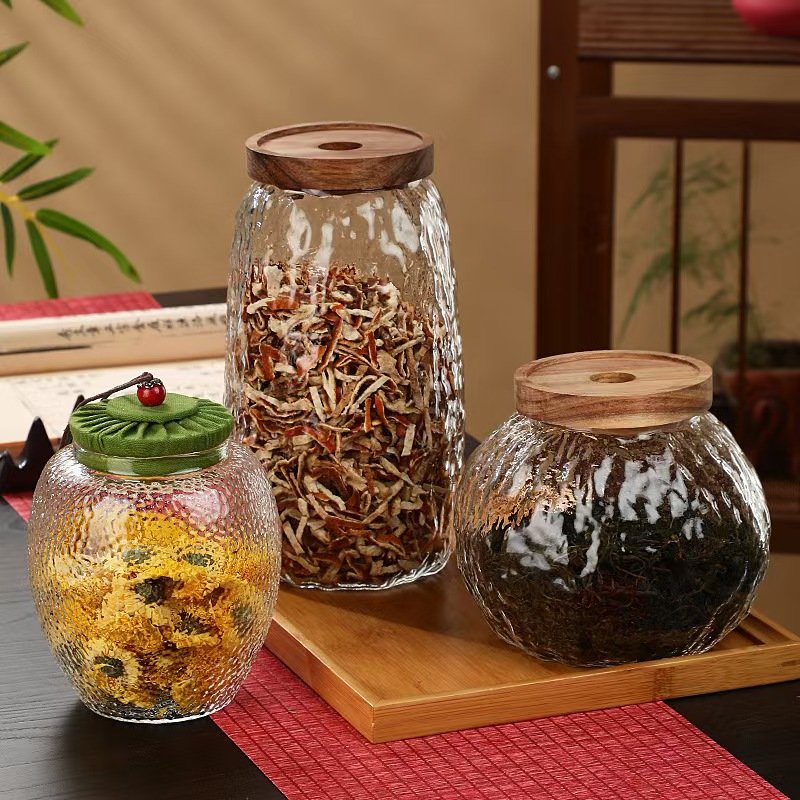 Glass Food Storage Tank Snack Bottle Holder with Lid Canister Kitchen Supplies Glass Sealed Nut Storage Jar
