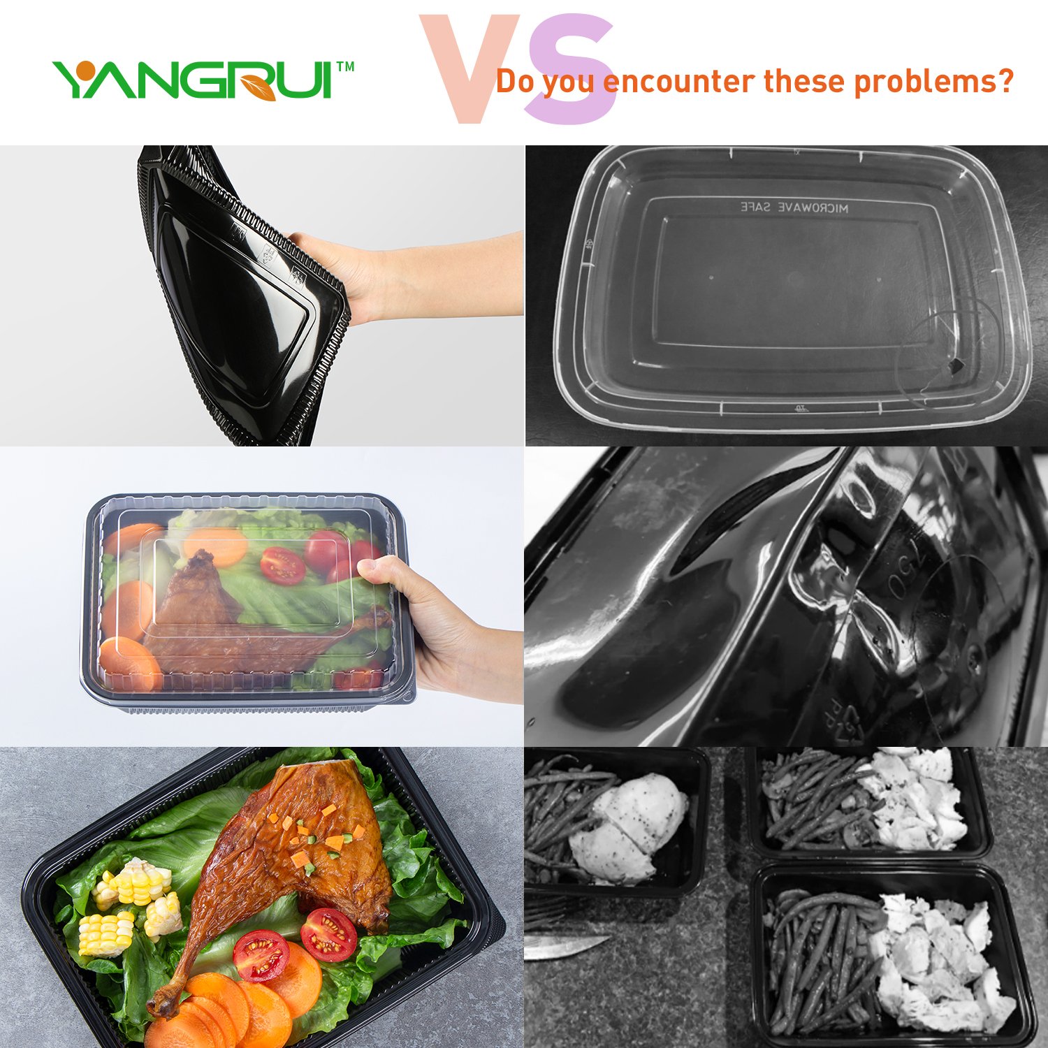 YANGRUI 47oz Leak Proof BPA Free Food To Go Containers High Quality Meal Prep Containers Plastic Restaurant Takeout Container