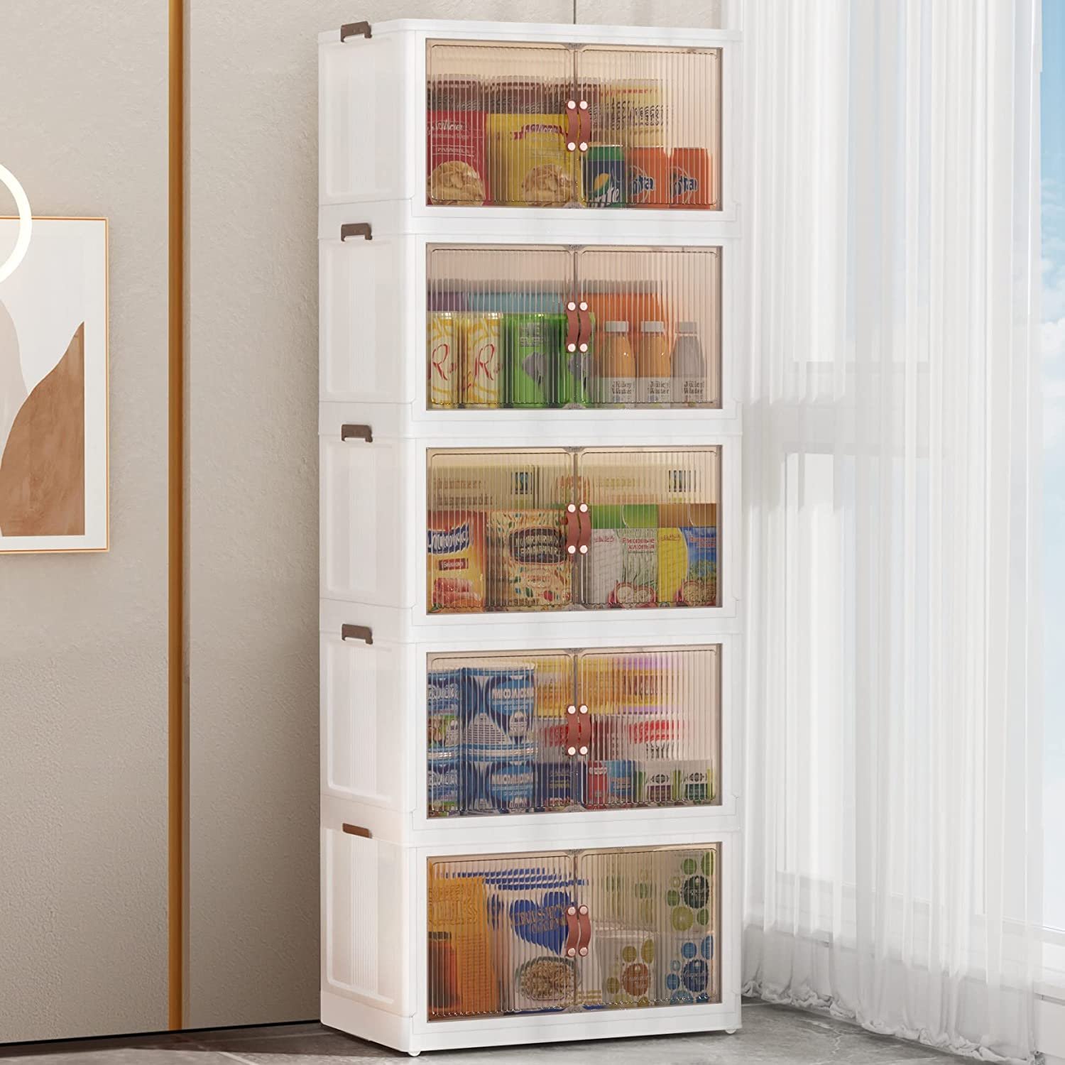 Large Plastic Stackable Folding Storage Bins Box Container Closet Sundries Organizers Wardrobe with Lids Doors Wheel for Clothes