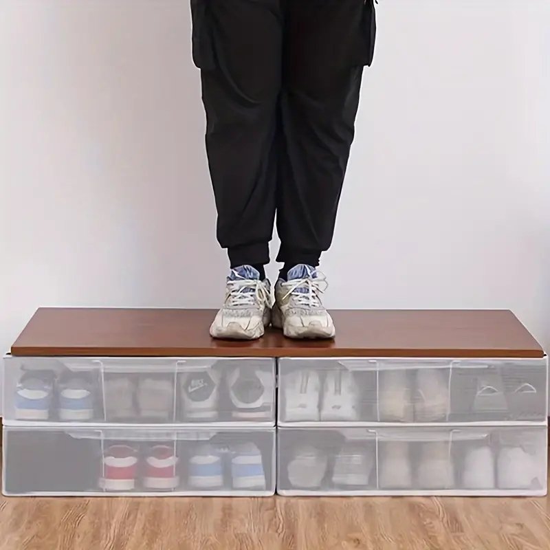 Transparent plastic grid storage box with reinforced handles: waterproof, moisture-proof, suitable for shoes, clothes and toys
