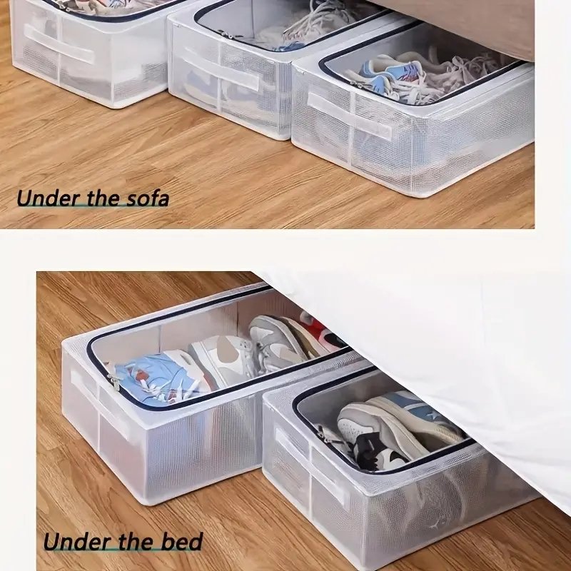 Transparent plastic grid storage box with reinforced handles: waterproof, moisture-proof, suitable for shoes, clothes and toys