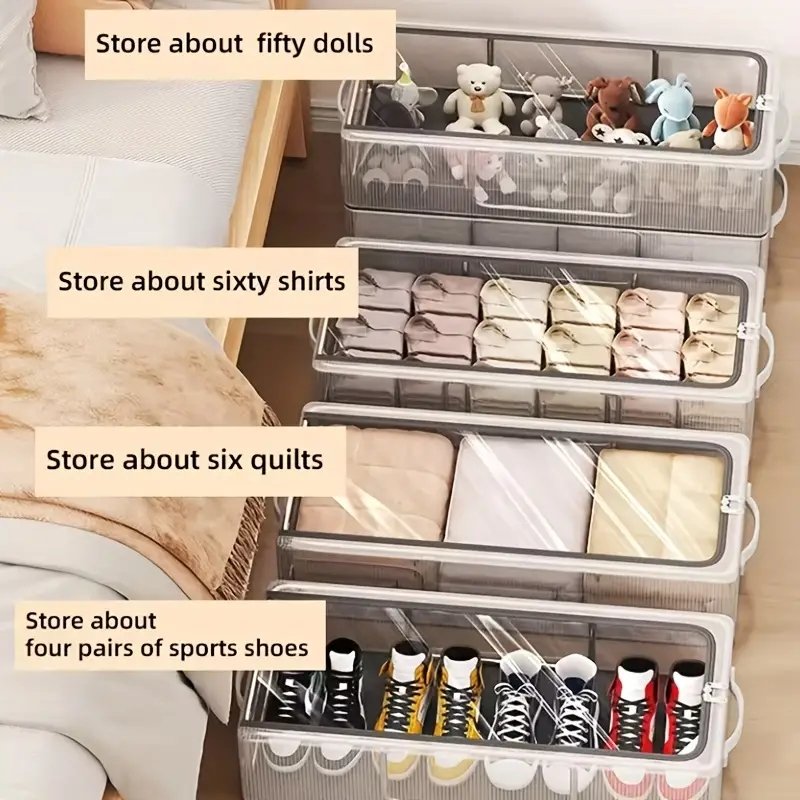 Transparent plastic grid storage box with reinforced handles: waterproof, moisture-proof, suitable for shoes, clothes and toys