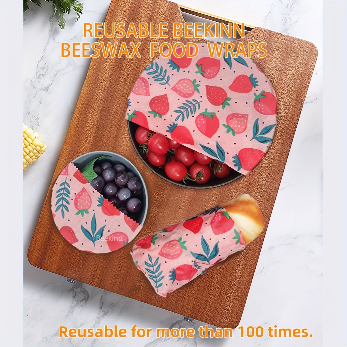 50 OFF 2024 New arrivals 3Pcs Reusable Eco Friendly Sustainable Storage Organic Beeswax Cotton Food Wraps