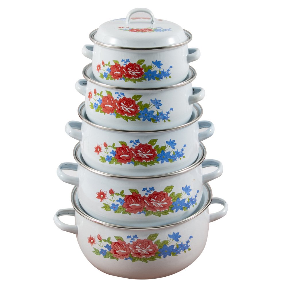 Hot selling cheap kitchen jars storage set kitchen 16/18/20/22/24CM 5sets enamel casserole Lunch Box