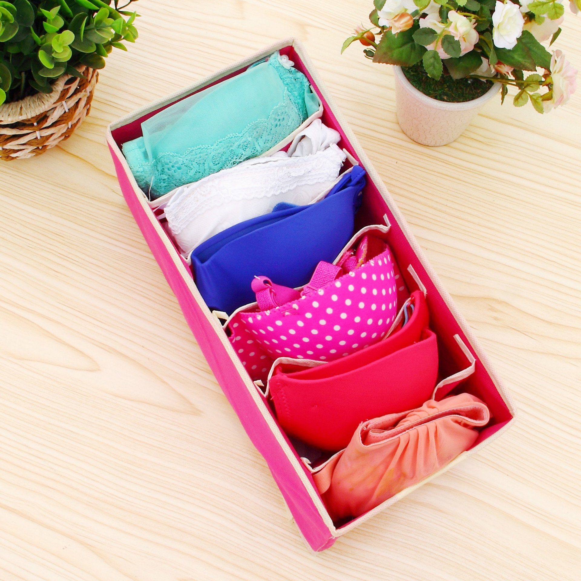 6, 7, 8, 24 grid beige rose red underwear storage box, sock storage box