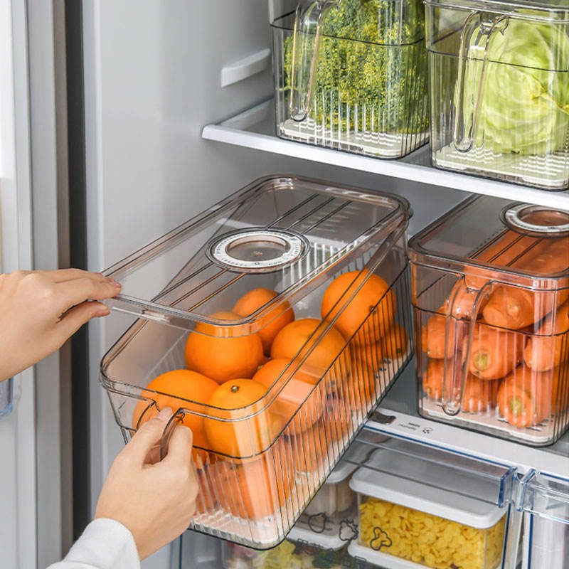 Kitchen Fresh Clear Plastic Storage Box with Lid PET Food Fruits Vegetable Fridge Refrigerator Organizer Storage Container
