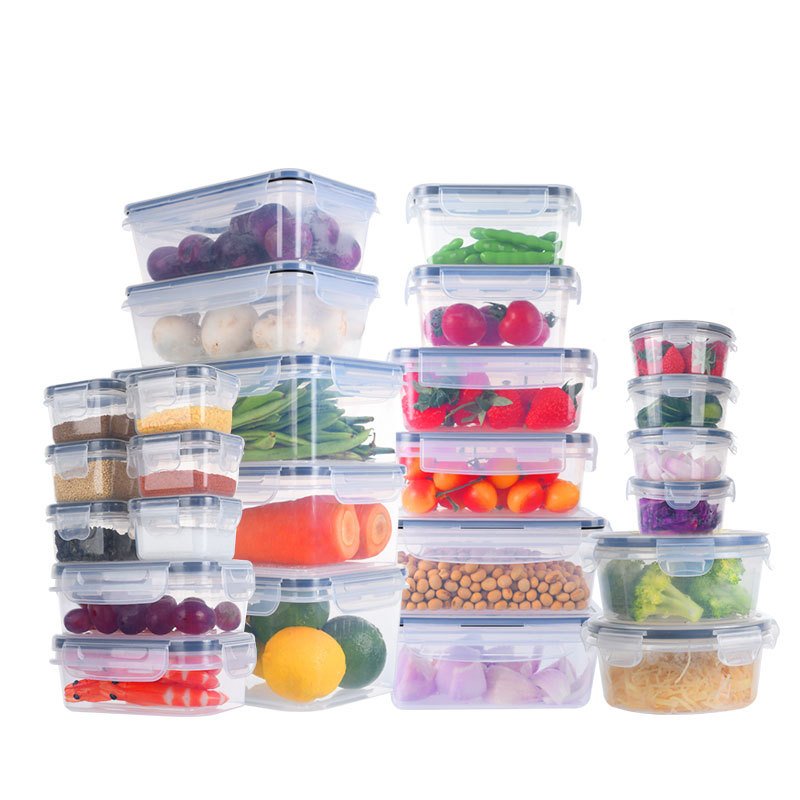 16 Pack Set Kitchen Microwave Refrigerator Plastic with Easy Snap Lids Food Storage Container Glass Lunch Box Plastic Jars OEM