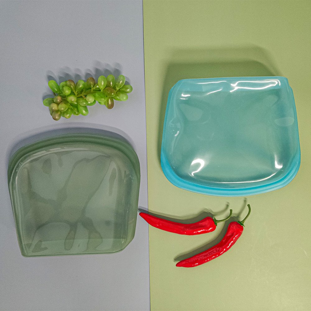 3 Pack Microwave Silicone Food Storage Bag Collapsible Base Large Opening Zip-lock Container Travel Makeup Bag