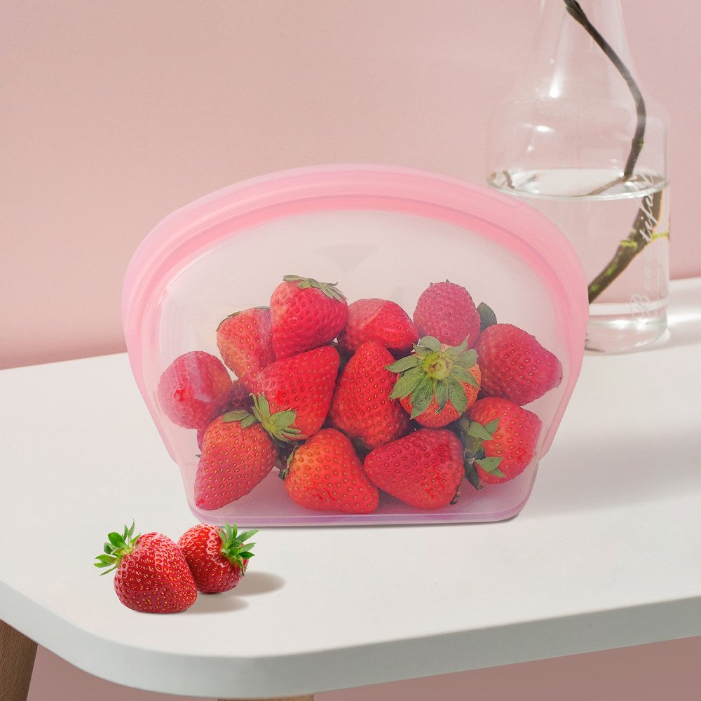3 Pack Microwave Silicone Food Storage Bag Collapsible Base Large Opening Zip-lock Container Travel Makeup Bag