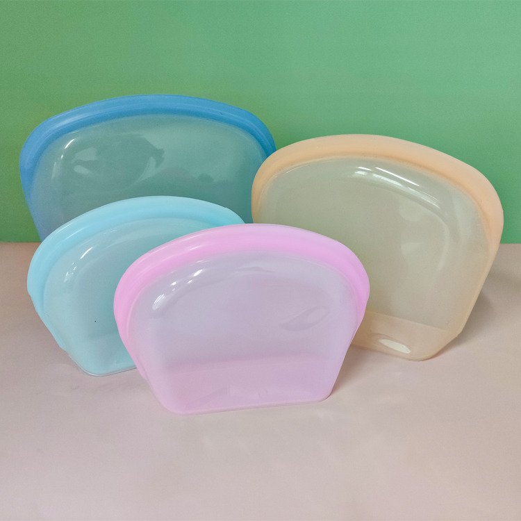 3 Pack Microwave Silicone Food Storage Bag Collapsible Base Large Opening Zip-lock Container Travel Makeup Bag