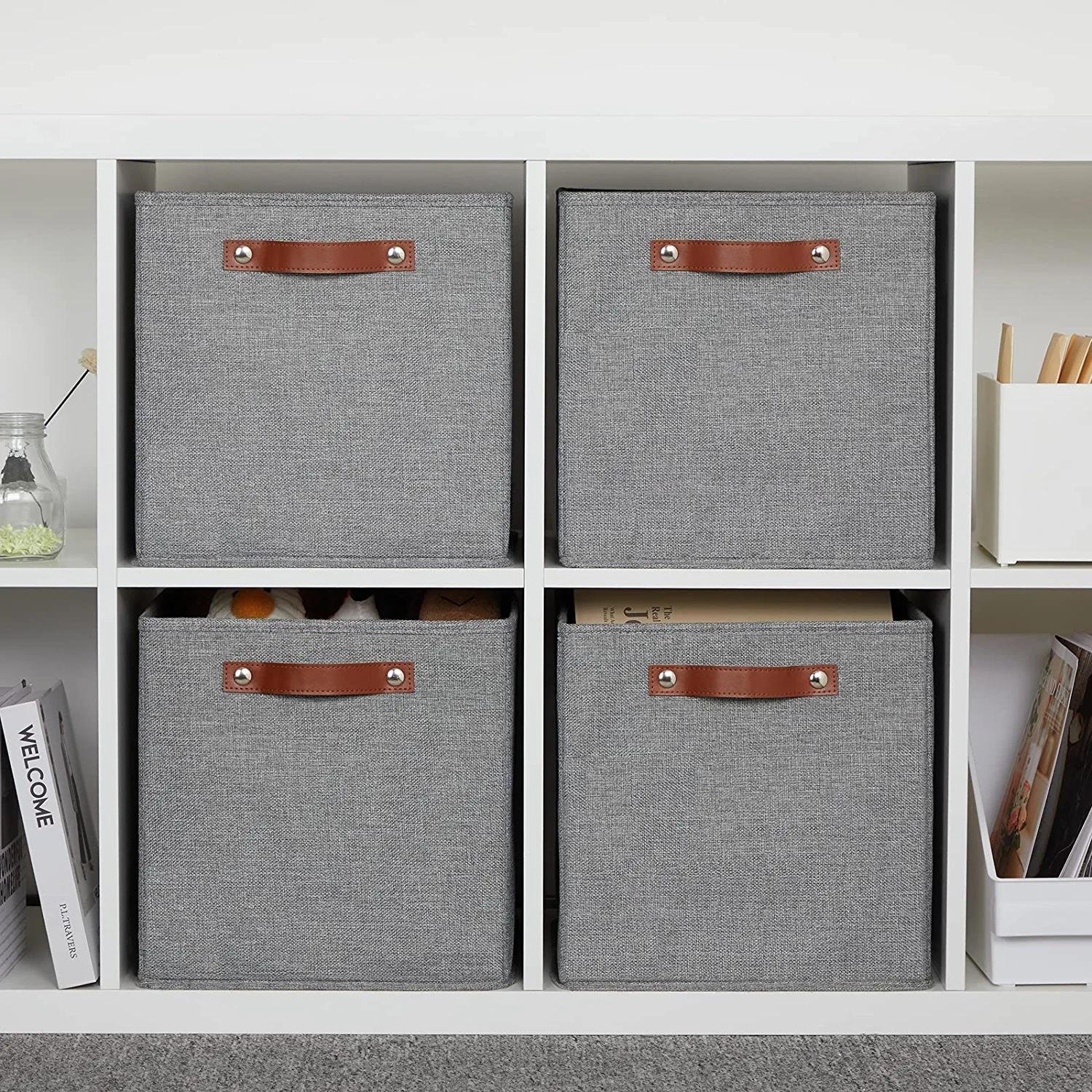KUYUE Storage Basket Collapsible Toy Storage Box Organizer Clothing Organizer Modern Folding Rectangle Manual Foldable Box White