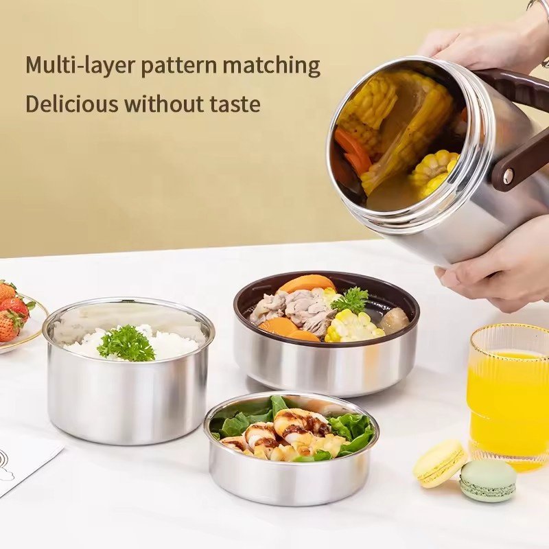 1.6L Double Wall Stainless Steel Lunch Box Thermo Vacuum Food Container Kids Bento Thermal Jar Leakproof Metal Food Storage