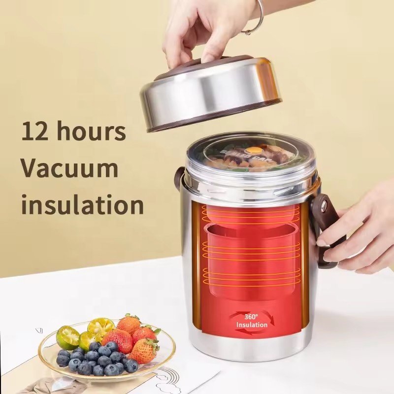 1.6L Double Wall Stainless Steel Lunch Box Thermo Vacuum Food Container Kids Bento Thermal Jar Leakproof Metal Food Storage