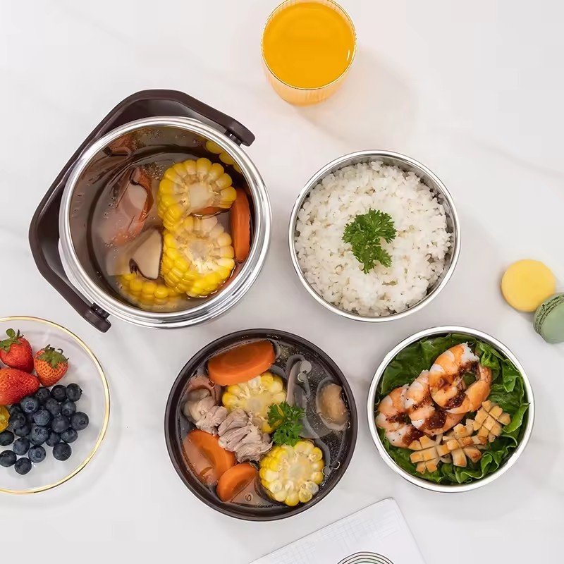 1.6L Double Wall Stainless Steel Lunch Box Thermo Vacuum Food Container Kids Bento Thermal Jar Leakproof Metal Food Storage
