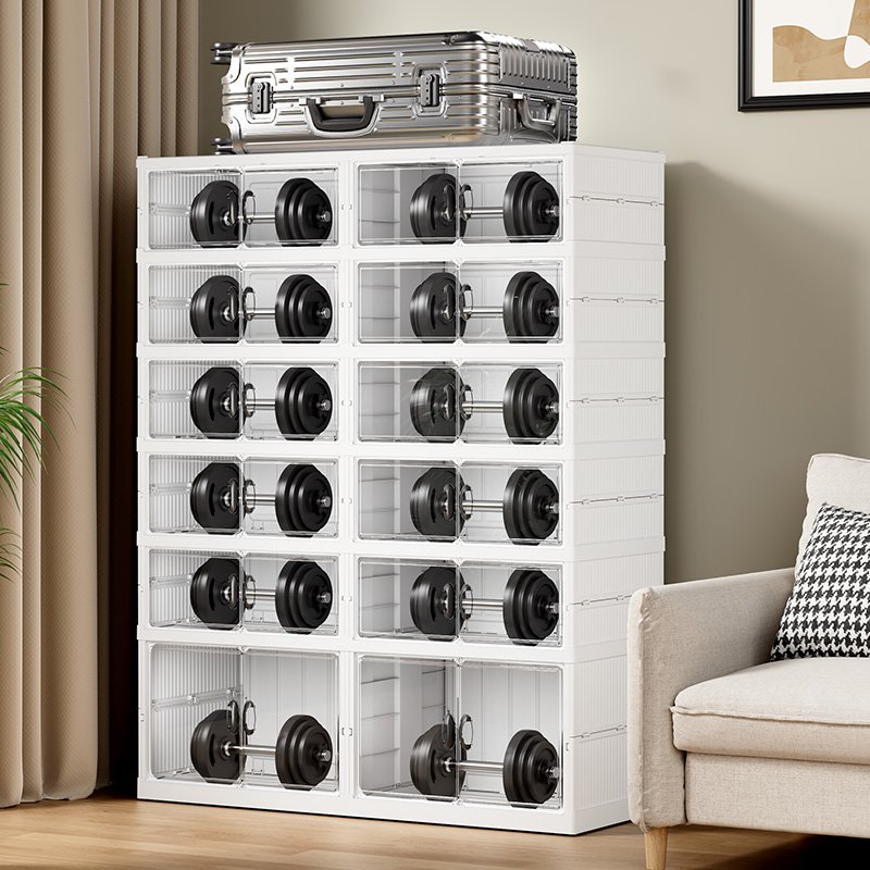 Four row six layers Free installation folding shoe storage box with transparent door around transparent acrylic material