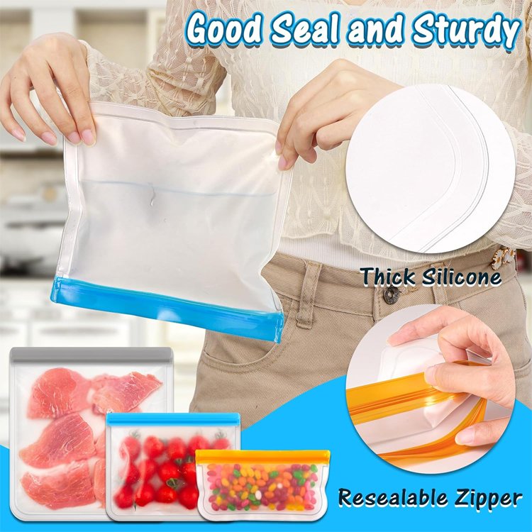 10 Pack Dishwasher Safe Reusable Silicone Reusable Freezer Bags with ZipperLeakproof Reusable PEVA Food Storage Bags