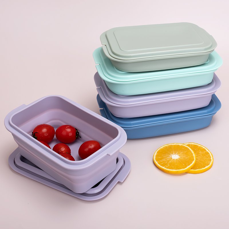 Folding Silicone Bento Box 500/800ml Microwave Safe Collapsible Food Storage Containers Lunch Box