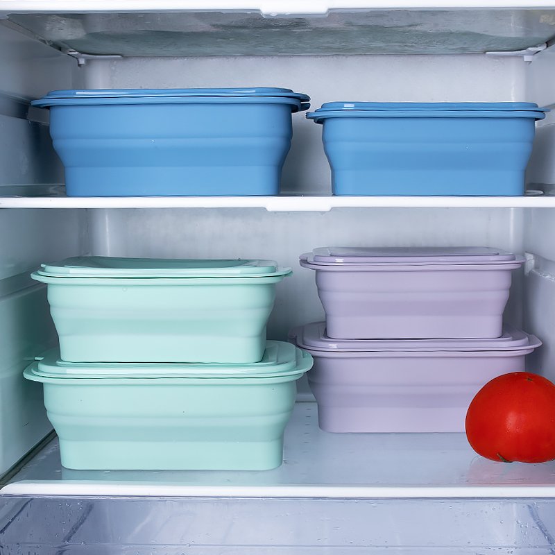 Folding Silicone Bento Box 500/800ml Microwave Safe Collapsible Food Storage Containers Lunch Box