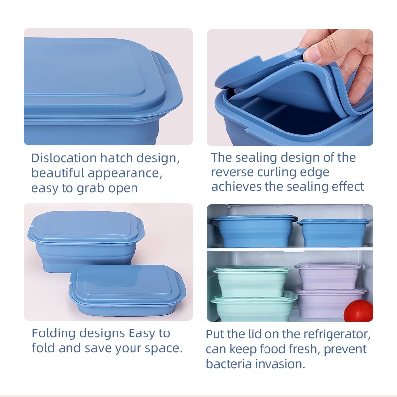 Folding Silicone Bento Box 500/800ml Microwave Safe Collapsible Food Storage Containers Lunch Box