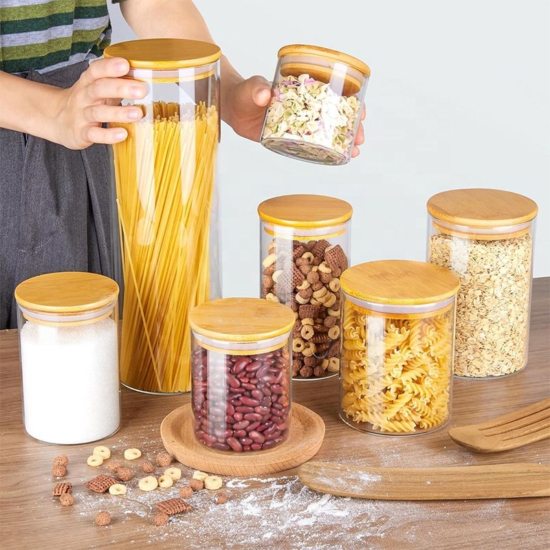 Wholesale Food Storage Sealed Glass Jar Airtight Glass Canister Spice Container Kitchen Glass Storage Tank with Bamboo Lid