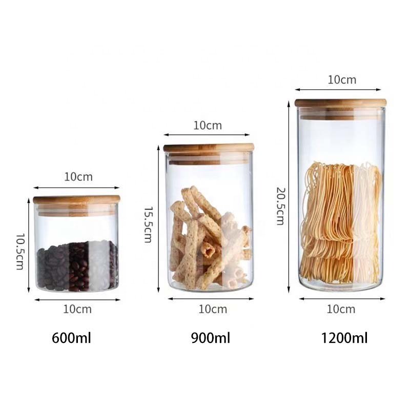 Wholesale Food Storage Sealed Glass Jar Airtight Glass Canister Spice Container Kitchen Glass Storage Tank with Bamboo Lid
