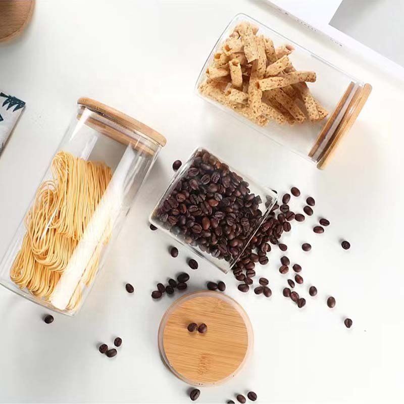 Wholesale Food Storage Sealed Glass Jar Airtight Glass Canister Spice Container Kitchen Glass Storage Tank with Bamboo Lid