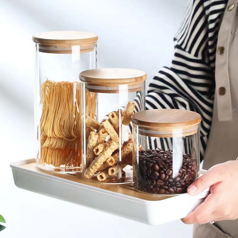 Wholesale Food Storage Sealed Glass Jar Airtight Glass Canister Spice Container Kitchen Glass Storage Tank with Bamboo Lid