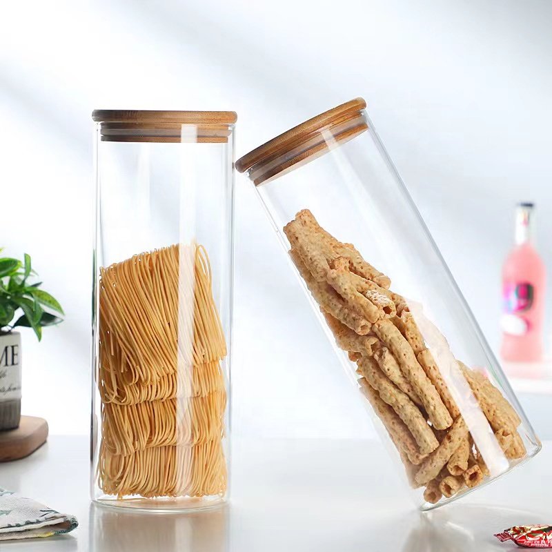 Wholesale Food Storage Sealed Glass Jar Airtight Glass Canister Spice Container Kitchen Glass Storage Tank with Bamboo Lid