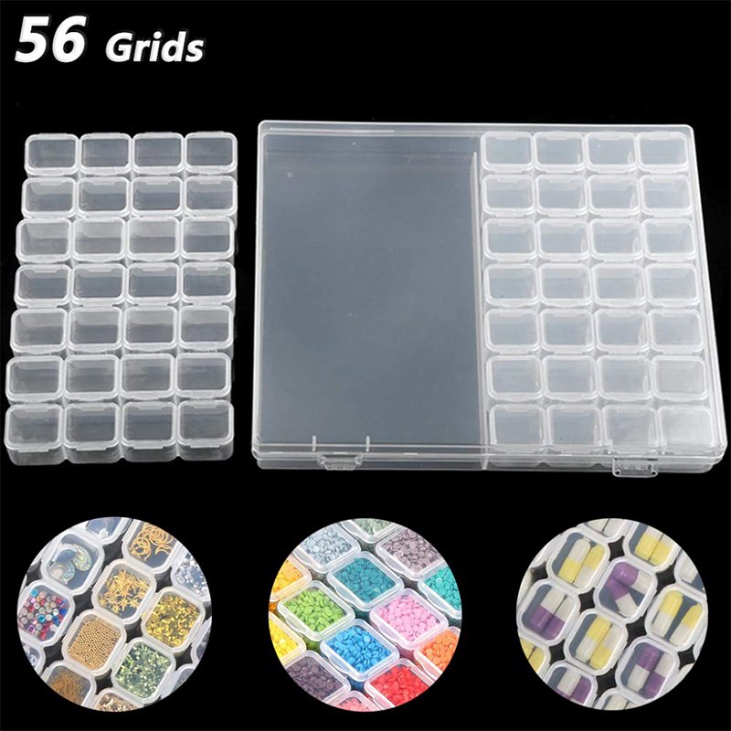 56 Slots Plastic Jewelry Beads Display Storage Case Holder Nail Art Rhinestone Tools Diamond Painting Organizer Bead Storage Box