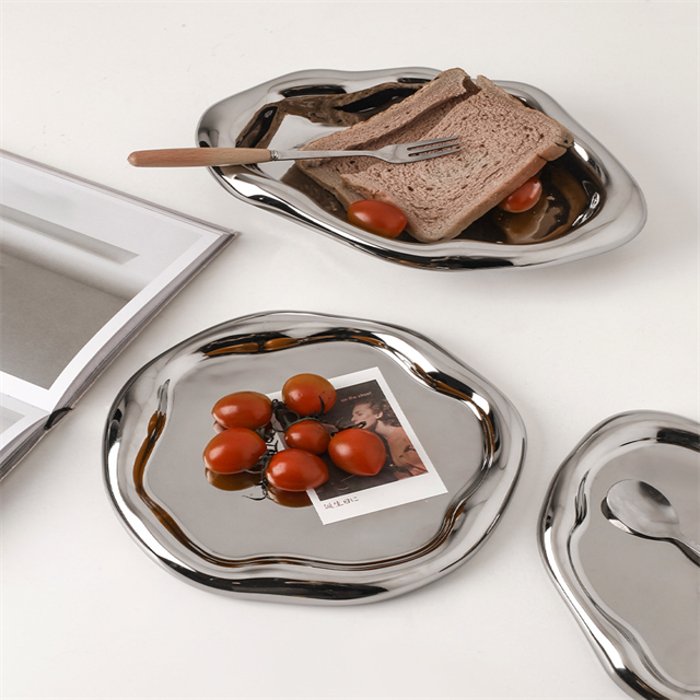 Creative Dessert Bread Tray Light Luxury Jewelry Make-up Storage Decoration Display Tray Silver Plated Ceramic Dishes