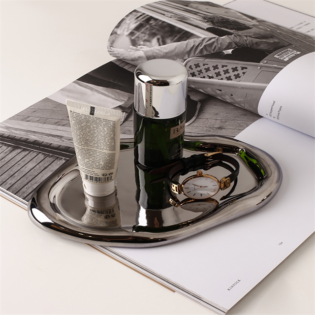 Creative Dessert Bread Tray Light Luxury Jewelry Make-up Storage Decoration Display Tray Silver Plated Ceramic Dishes