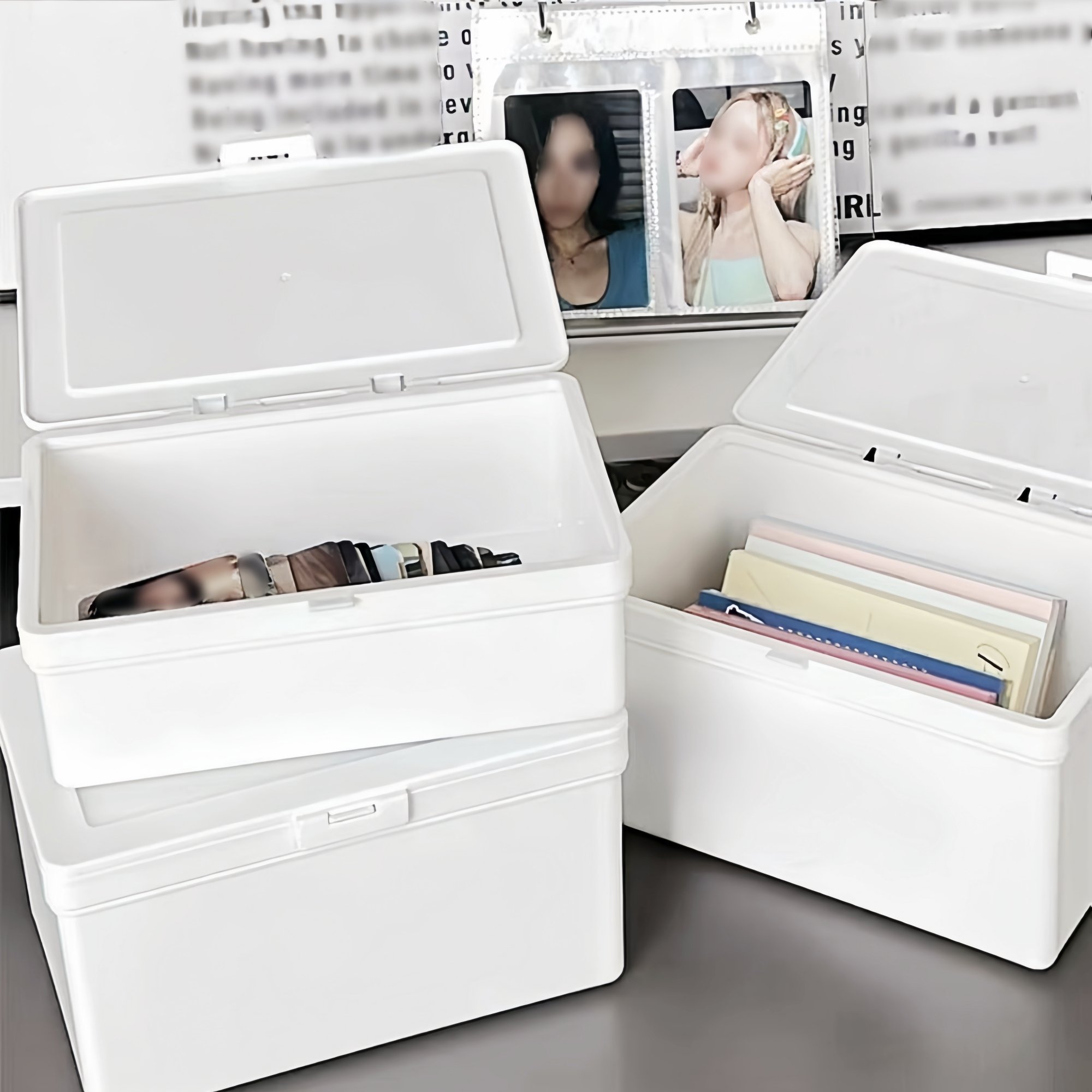 Multi functional white plastic storage box flip cover - dustproof desktop organizer box, suitable for jewelry and art supplies
