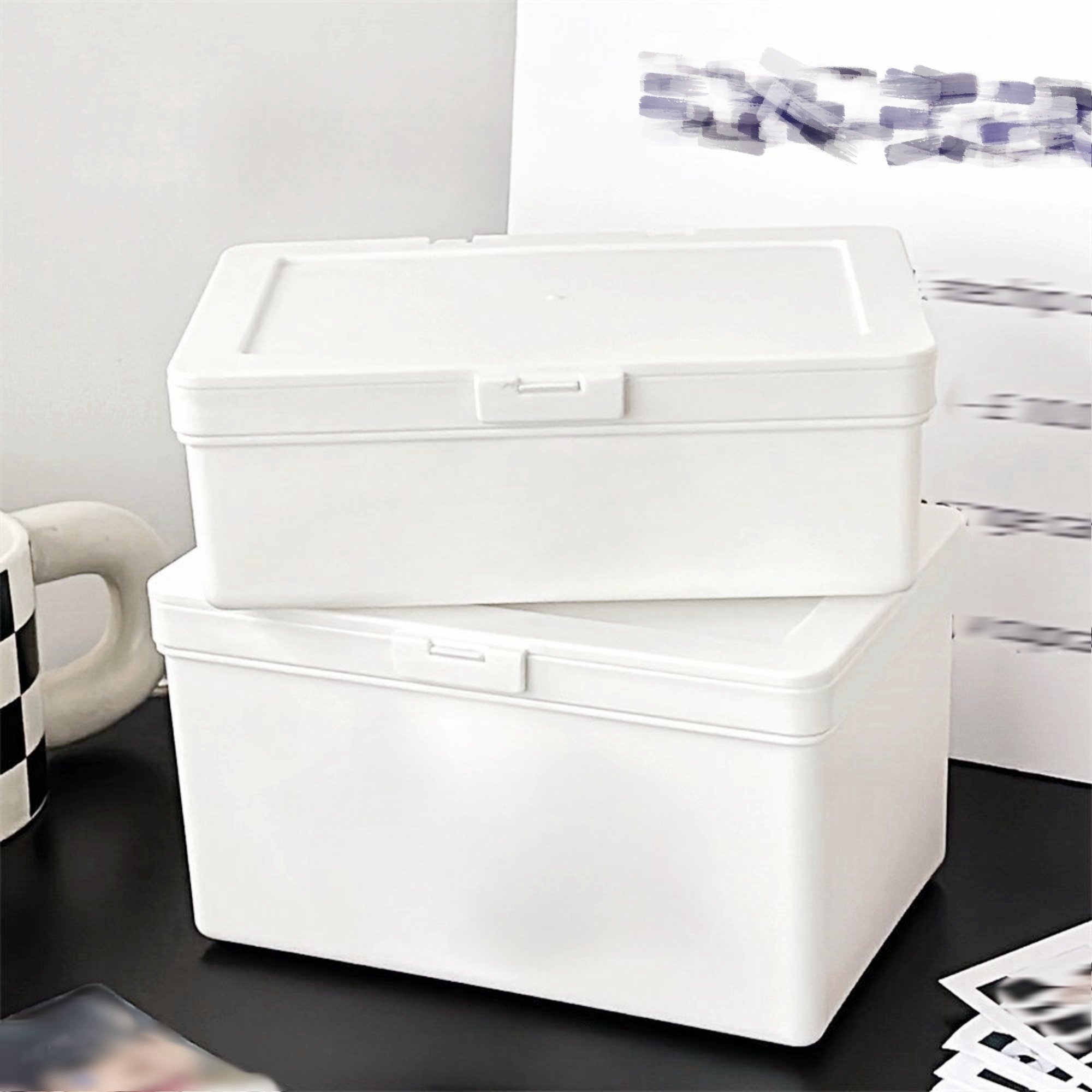 Multi functional white plastic storage box flip cover - dustproof desktop organizer box, suitable for jewelry and art supplies